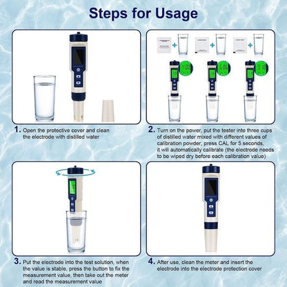 Tester Digital 5 en 1 de Calidad del Agua: PH/TDS/EC/Sal/Temperatura